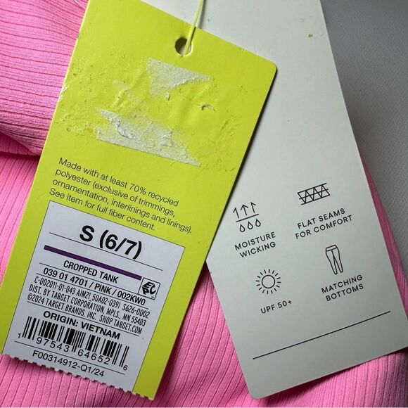 All In Motion Berry Pink Bubblegum Crop Tank Built in Bra Girl's SMALL (6-7) NWT - Picture 6 of 10